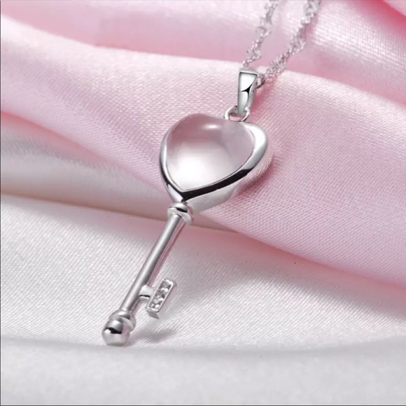 Sterling Silver 925 Heart Pink Crystal Necklace - Picture 1 of 6